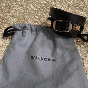 Balenciaga Black Leather Bracelet with Gold Buckle/Hardware